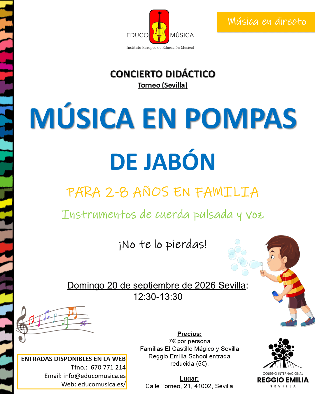 Concierto didáctico TORNEO -MÚSICA EN POMPAS DE JABÓN (2-7 AÑOS)